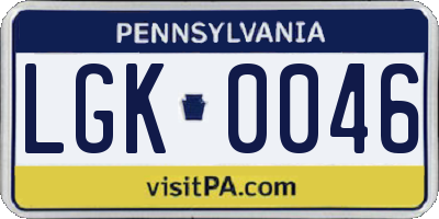 PA license plate LGK0046