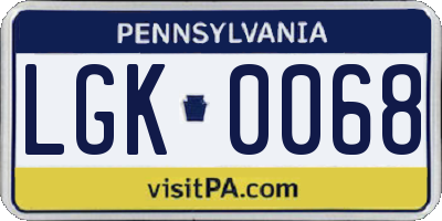 PA license plate LGK0068
