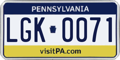 PA license plate LGK0071