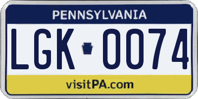 PA license plate LGK0074