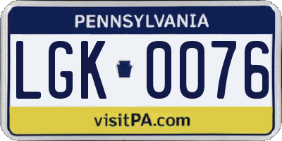 PA license plate LGK0076