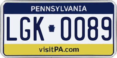 PA license plate LGK0089