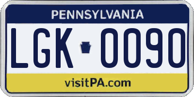 PA license plate LGK0090