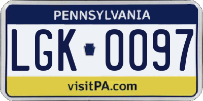PA license plate LGK0097