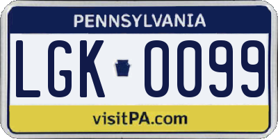 PA license plate LGK0099
