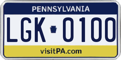 PA license plate LGK0100