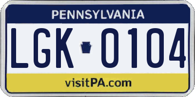 PA license plate LGK0104