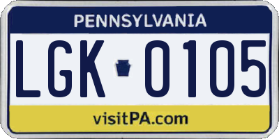 PA license plate LGK0105