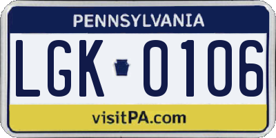 PA license plate LGK0106