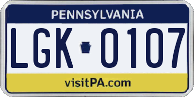 PA license plate LGK0107