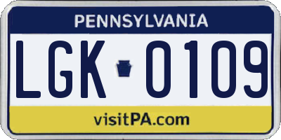 PA license plate LGK0109