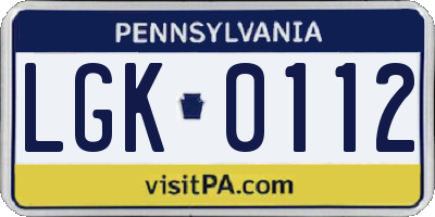 PA license plate LGK0112