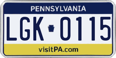 PA license plate LGK0115
