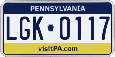 PA license plate LGK0117
