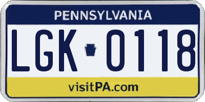 PA license plate LGK0118