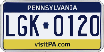 PA license plate LGK0120