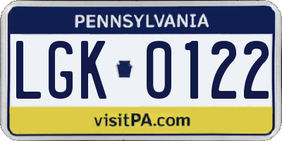 PA license plate LGK0122