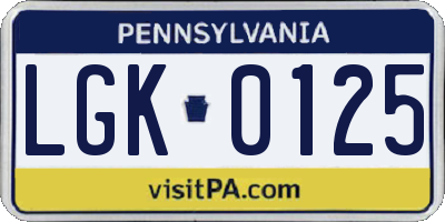 PA license plate LGK0125
