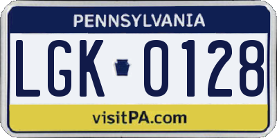 PA license plate LGK0128