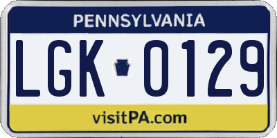 PA license plate LGK0129