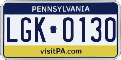 PA license plate LGK0130