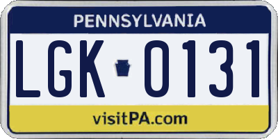 PA license plate LGK0131