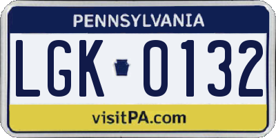 PA license plate LGK0132