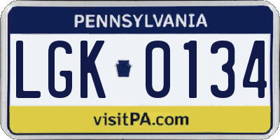 PA license plate LGK0134