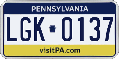 PA license plate LGK0137