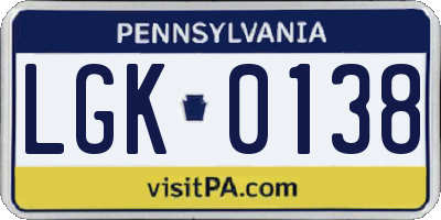 PA license plate LGK0138