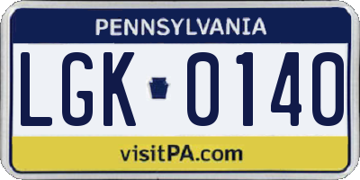 PA license plate LGK0140