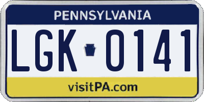 PA license plate LGK0141
