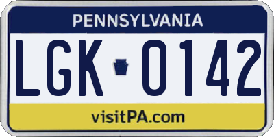 PA license plate LGK0142
