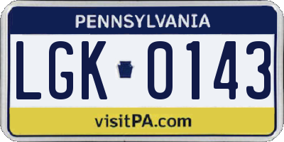 PA license plate LGK0143
