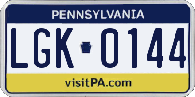 PA license plate LGK0144
