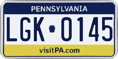 PA license plate LGK0145