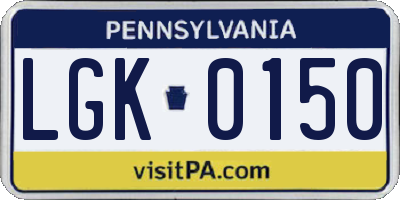 PA license plate LGK0150