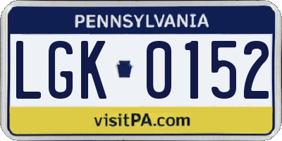 PA license plate LGK0152