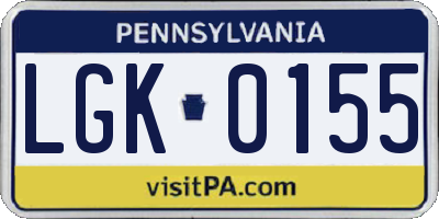 PA license plate LGK0155