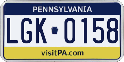 PA license plate LGK0158
