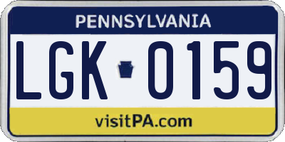 PA license plate LGK0159