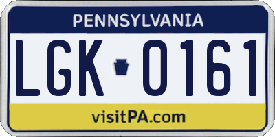 PA license plate LGK0161