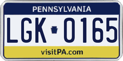 PA license plate LGK0165