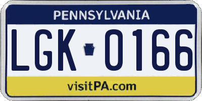 PA license plate LGK0166