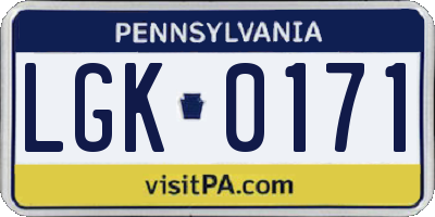 PA license plate LGK0171