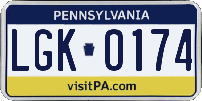 PA license plate LGK0174