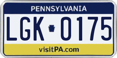 PA license plate LGK0175