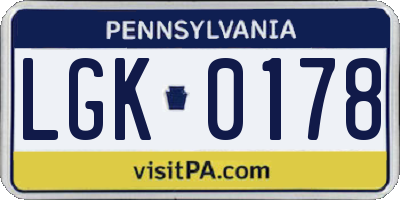 PA license plate LGK0178