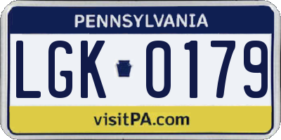 PA license plate LGK0179