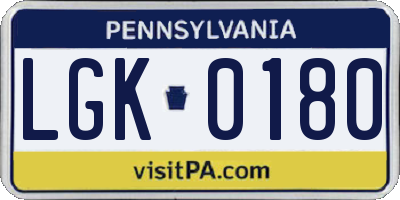 PA license plate LGK0180